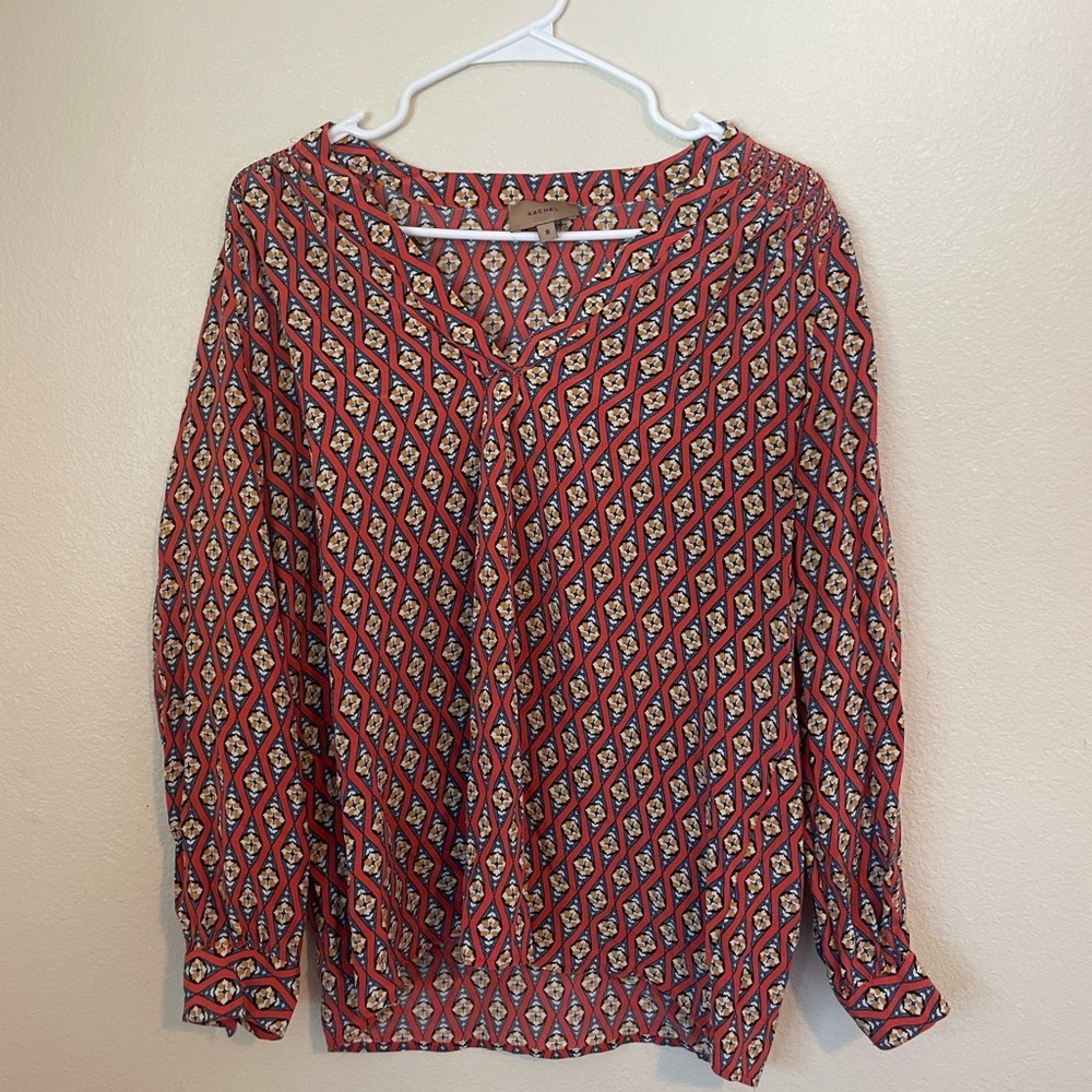 Kachel Red Diamond Pattern Silk Blouse 8